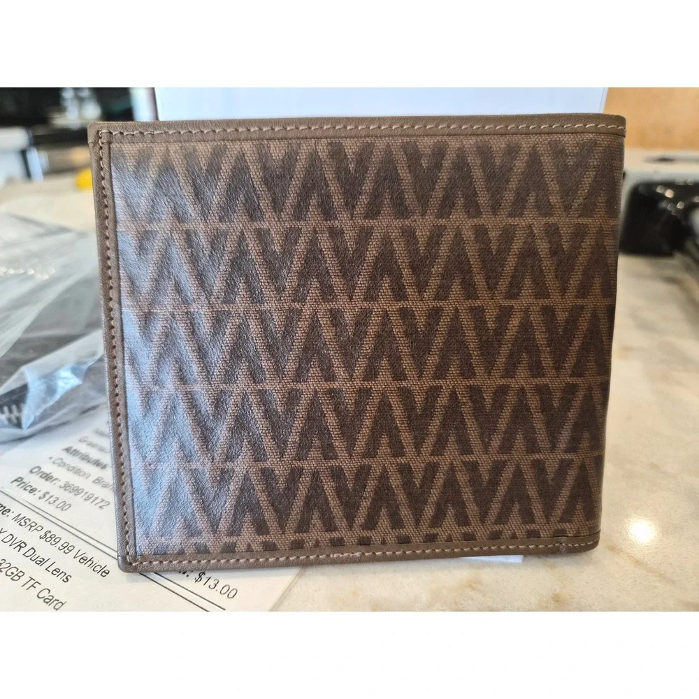 Mario Valentino Mens Brown Monogram Bifold Wallet Made in Italy Leather Interior